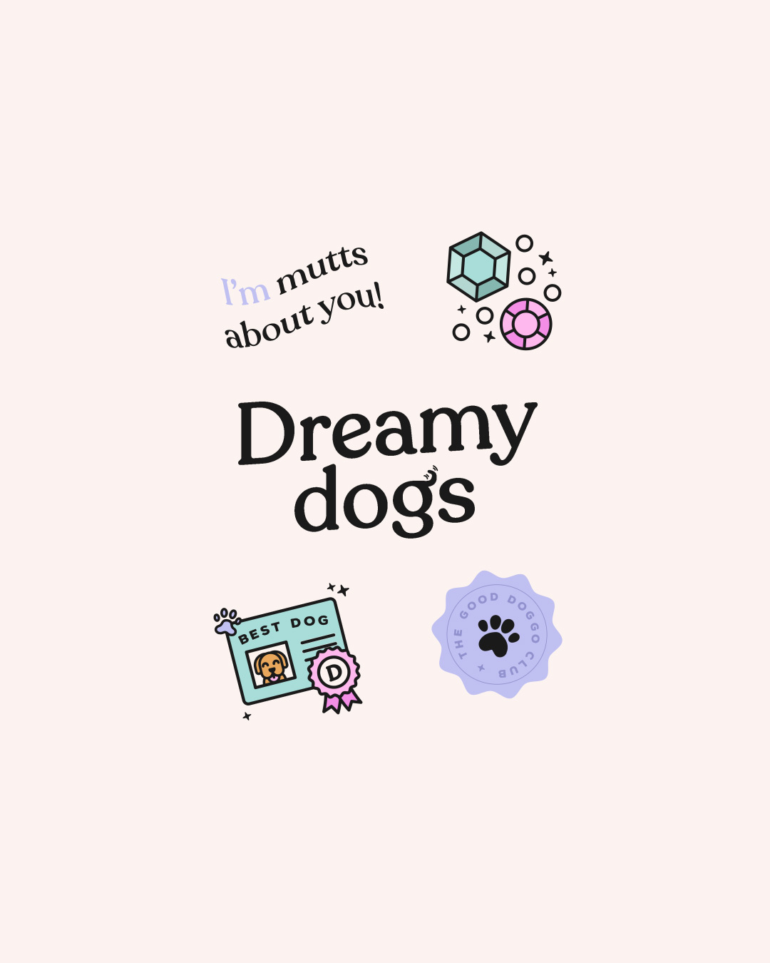 Animated stickers for Dreamy Dogs, for pups of all shapes and sizes - designed by Wiltshire-based graphic designer