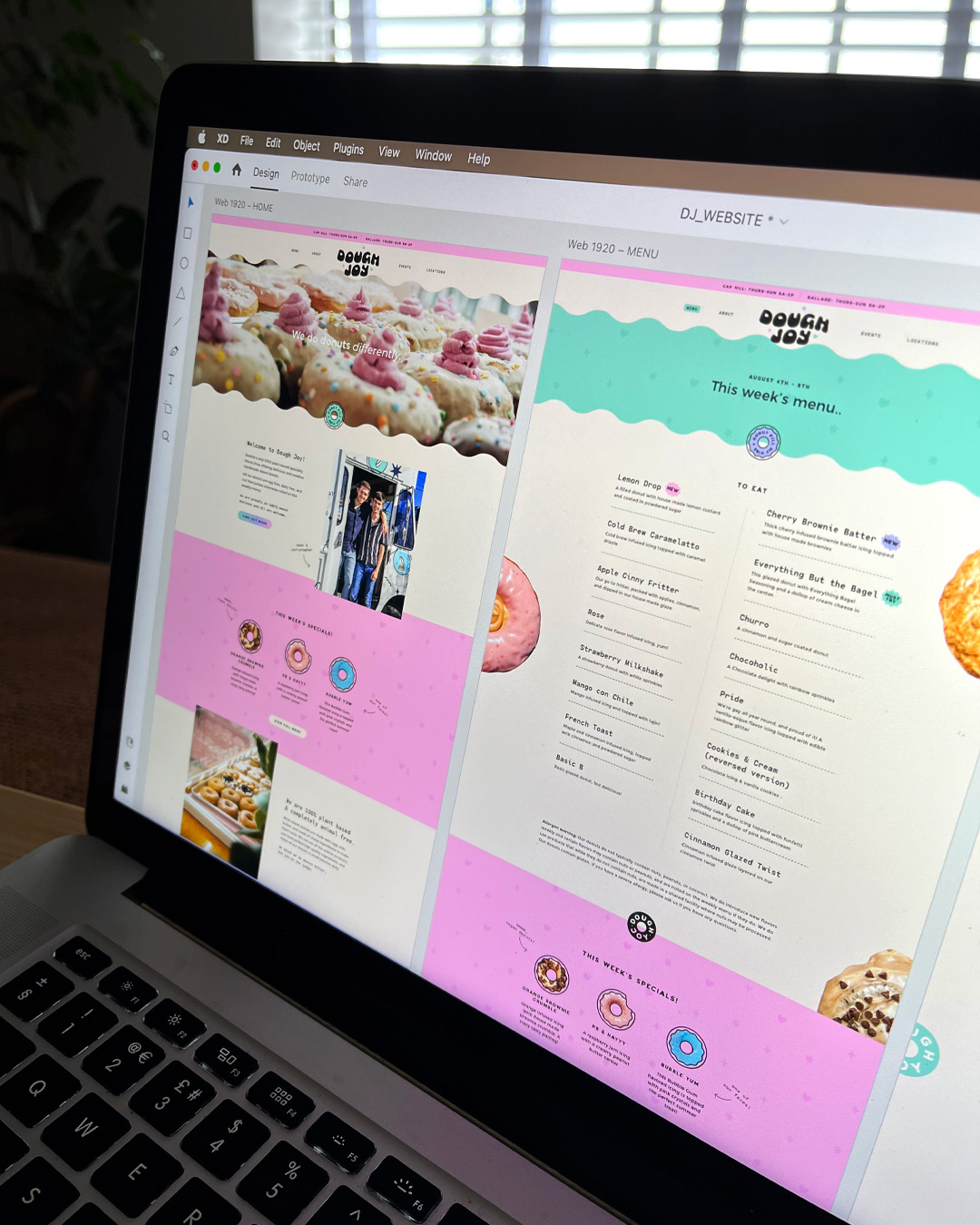 Website design for Dough Joy, a plant-based, yeast-raised donut truck in Seattle - designed by Wiltshire-based graphic designer, Kaye Huett