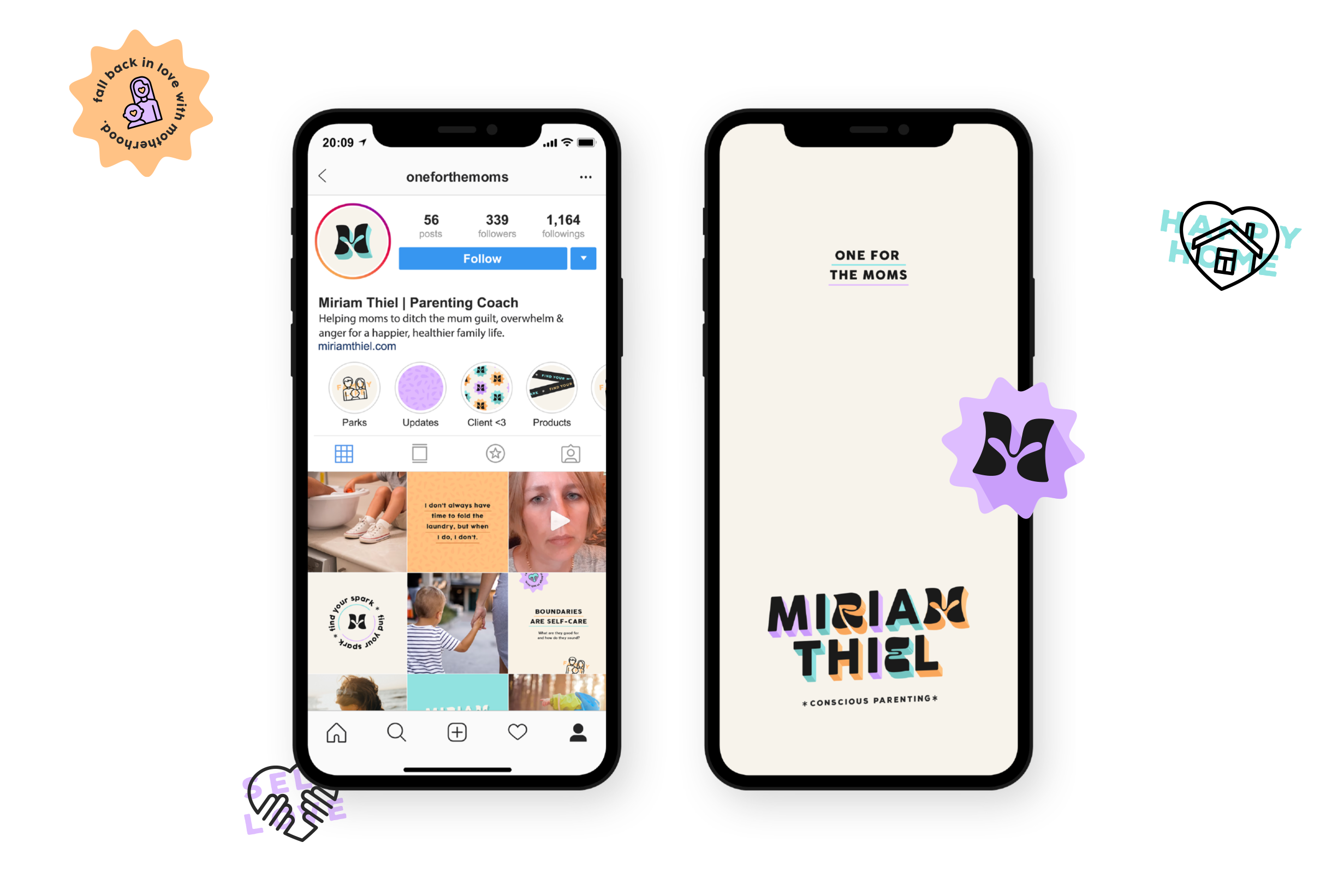 Instagram strategy for Miriam Thiel, conscious parenting coach and breathwork facilitator trained in dealing with childhood trauma - designed by Wiltshire-based graphic designer, Kaye Huett