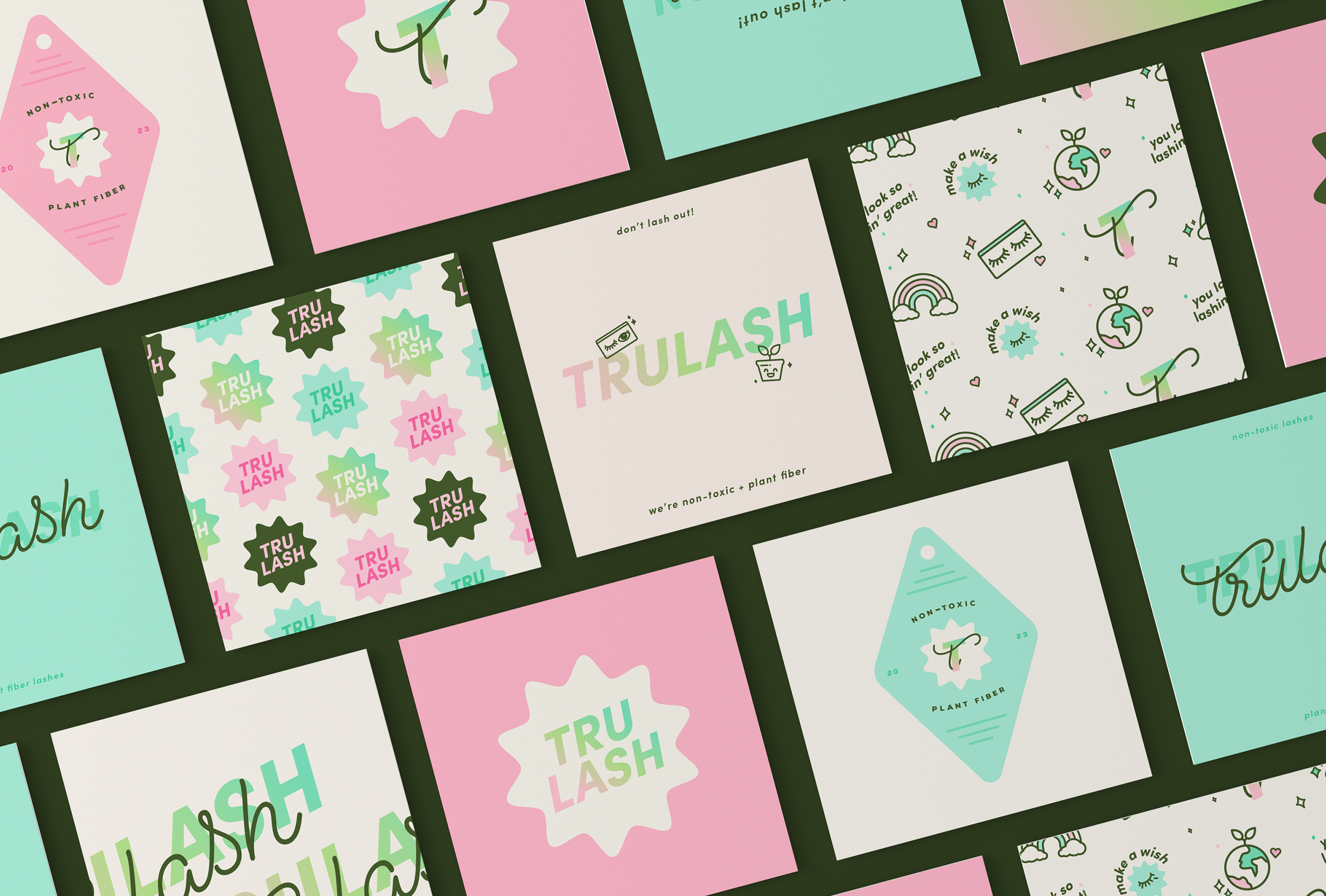 Lettermarks for Trulash, non-toxic plant fiber lashes - designed by Kaye Huett, Wiltshire-based graphic designer